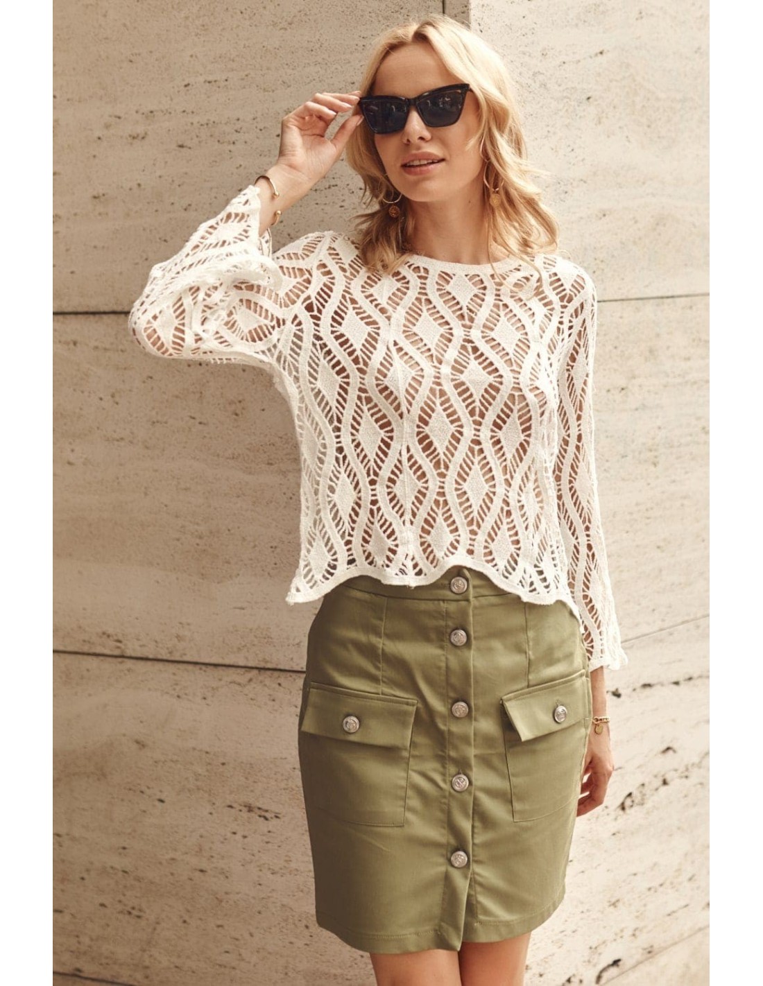 Openwork long-sleeved blouse ekri 017 - Online store - Boutique